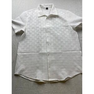 Manfinity Shirt Mens Large White Textured Button Up Short Sleeve Casual Business